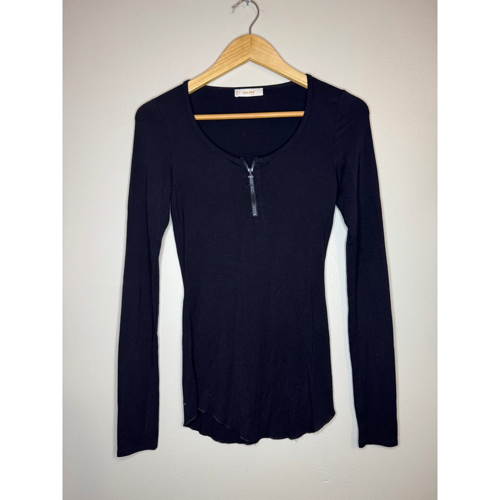 Aritzia Golden by TNA Black Zip Front Long Sleeve Top‎ S